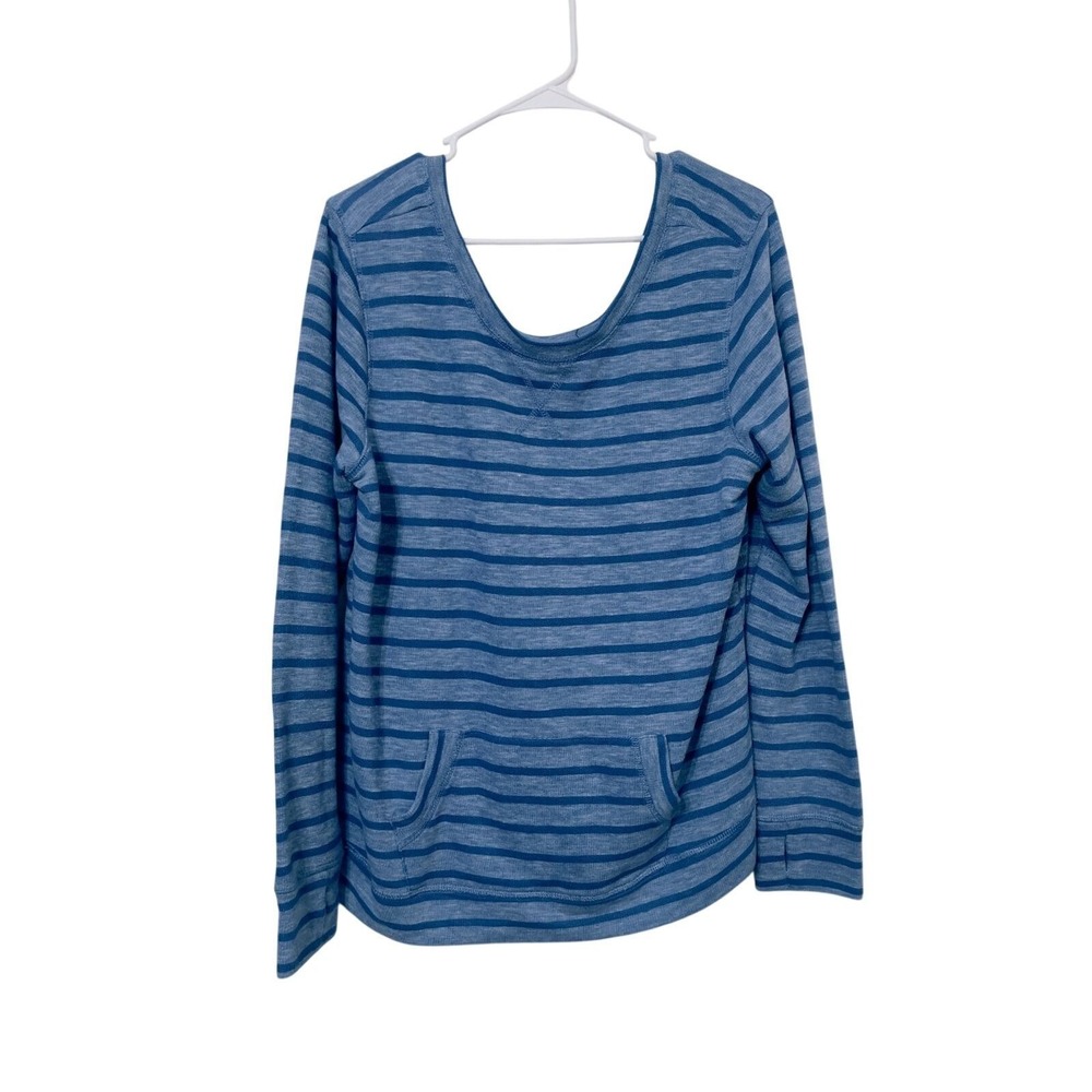 Baku Women 2X Blue Striped Long Sleeve Pullover Sweatshirt Kangaroo Pocket